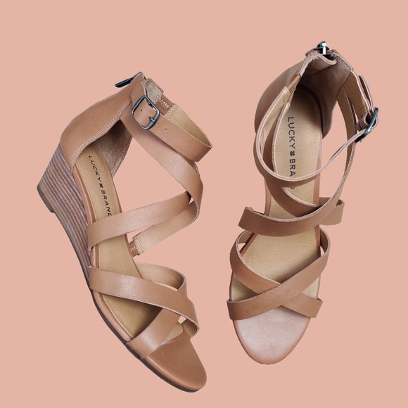 Lucky Brand Shoes - LUCKY BRAND Strappy Wedge Sandals Jinela Brown 9.5